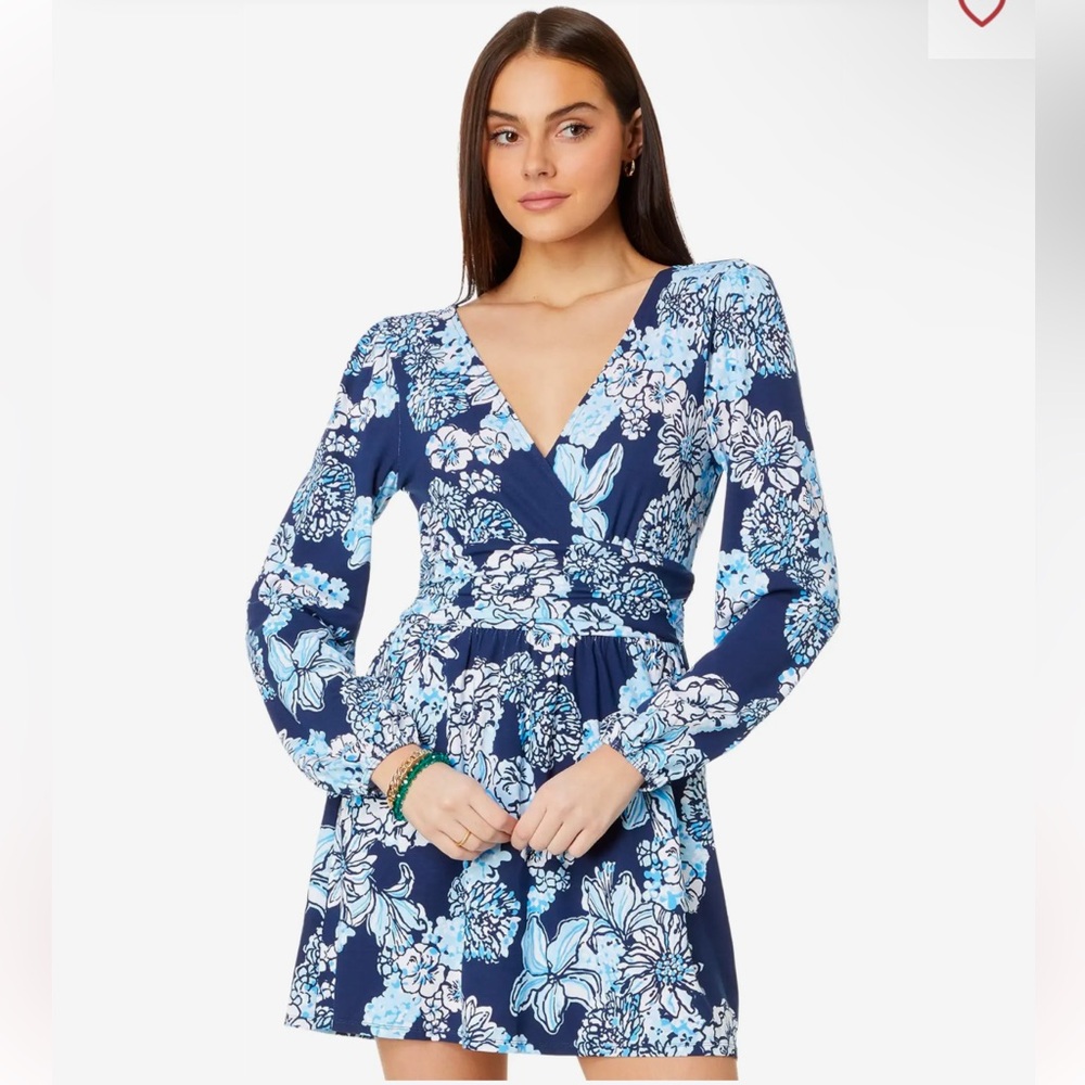 **NEW Lilly Pulitzer Riza Long-Sleeved Romper 💕 Low Tide Navy Bouquet All Day